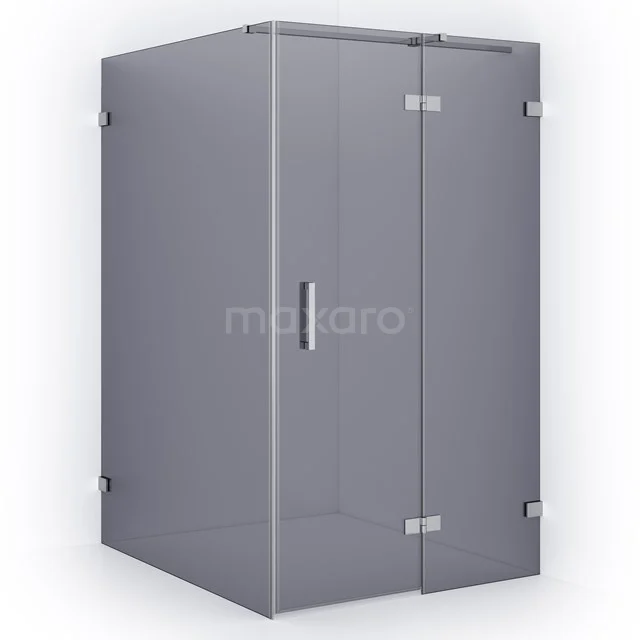 Glass corner shower cabin with sliding door, silver-grey profiles, ideal for modern bathrooms.