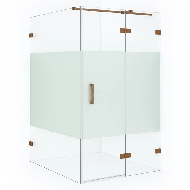 Shower enclosure with matte white strip, angular design, brass hinges and Handle, perfect for modern bathrooms.