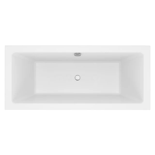Rechteckige weiße Acrylbadewanne mit klarem Design, ideal für moderne Bäder, ausgestattet mit zentralem Abflusssystem.