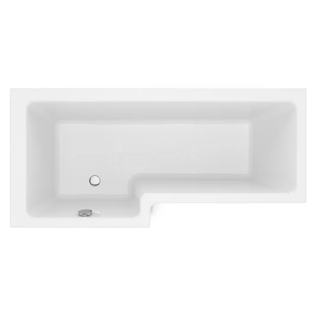 Rechteckige weiße Eckbadewanne aus Acryl mit L-förmigem Design, ideal als platzsparendes Bad für moderne Bäder.