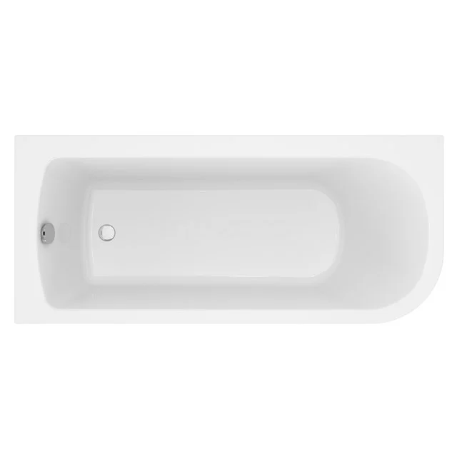 Rechteckige weiße Badewanne aus Acryl mit abgerundeter Ecke, ideal für ein modernes Badezimmer.