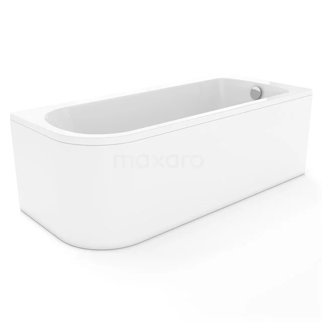 Weiße rechteckige Badewanne mit abgerundeter Ecke, aus Acryl gefertigt, ideal für ein modernes Badezimmer.