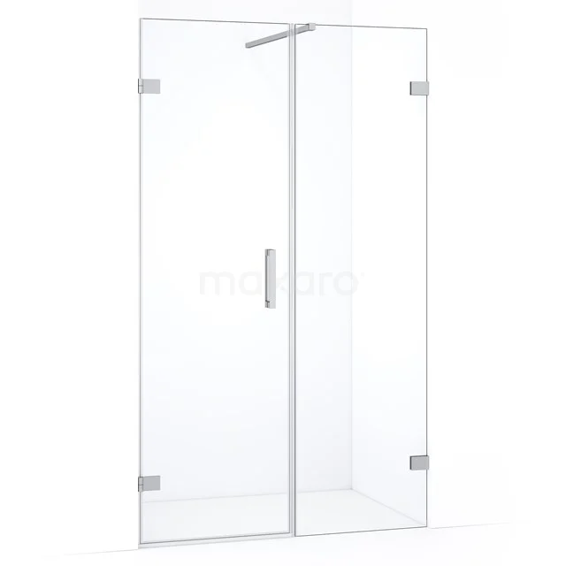 Glazen douchedeur met strak design, transparant veiligheidsglas en metalen handgreep, perfect voor moderne badkamerinrichtingen.