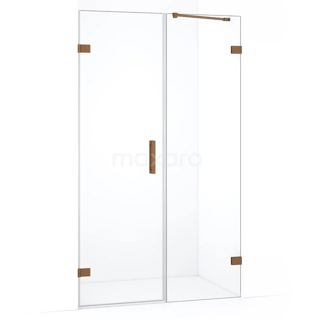 Glazen douchedeur met transparante panelen, goudkleurige scharnieren en handgreep, ideaal voor een moderne badkamerstijl.