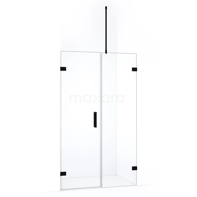 Glazen douchewand met matzwarte details, strak design, perfect voor een moderne badkamerstijl.