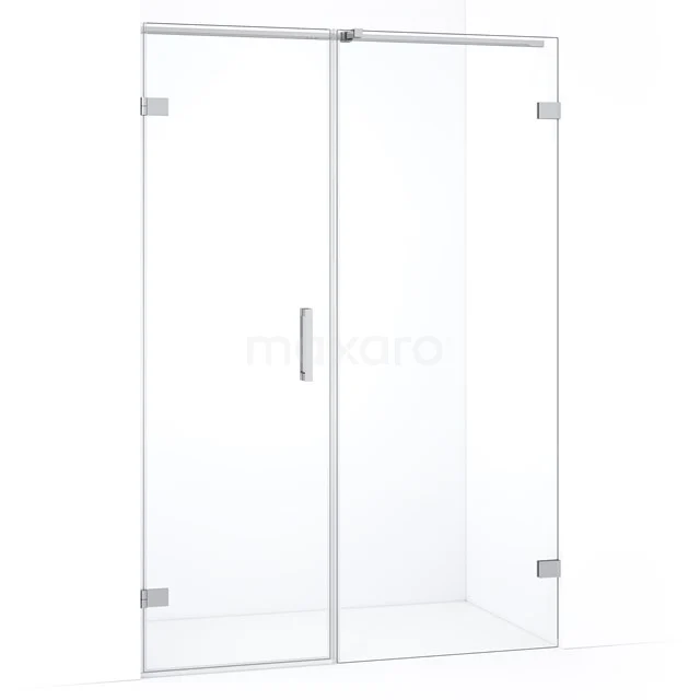 Douchedeur van helder glas met metalen scharnieren en handgreep, ideaal voor een moderne badkamerinrichting.
