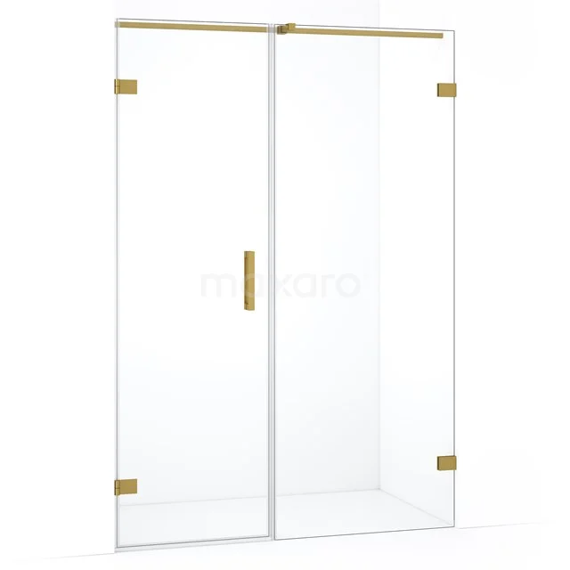 Glazen douchedeur met goudkleurige accenten, luxe design, perfect voor een moderne badkamer-stijl.