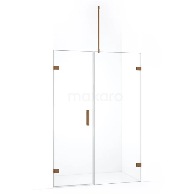 Glazen douchewand met goudkleurige accenten en minimalistisch design, perfect voor een moderne badkamer.