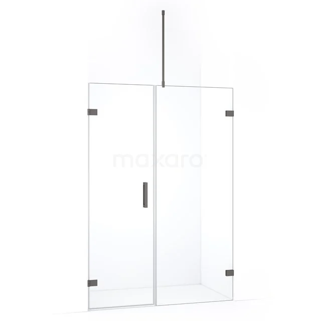 Glazen douchewand met deur, helder glas, minimalistisch design, aluminium details, ideaal voor een moderne badkamer.