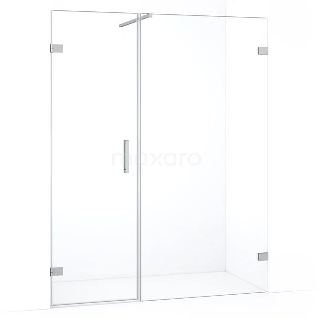 Glazen douchewand met deur, transparant, strak design, ideaal voor een moderne badkamer, gemaakt van veiligheidsglas.