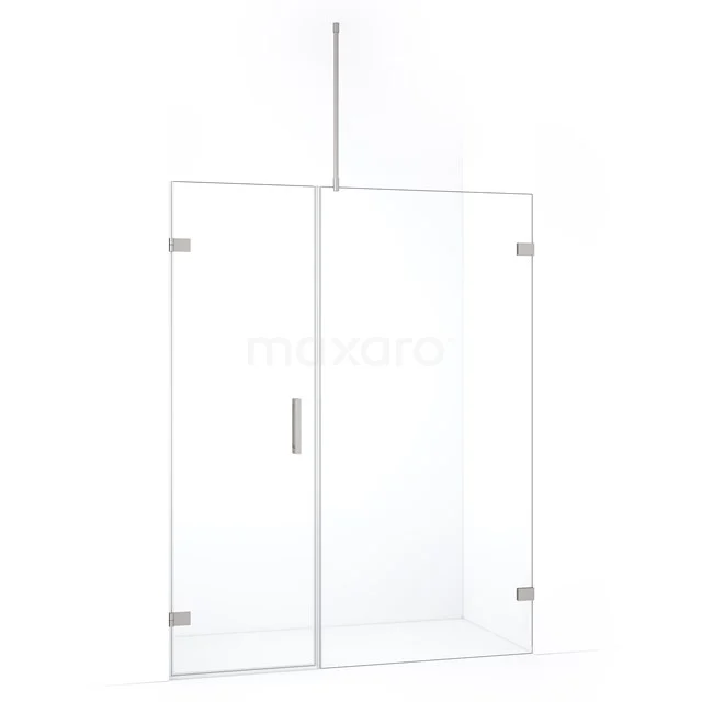 Glazen douchewand met scharnierdeur, helder glas, minimalistisch design, ideaal voor een moderne badkamer.