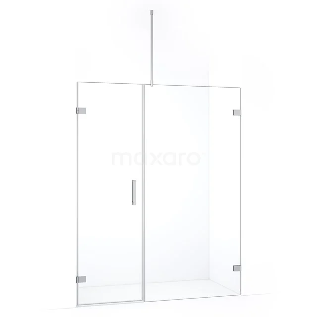 Glazen douchewand met deur, frameloos design, helder veiligheidsglas, perfect voor een moderne badkamerindeling.