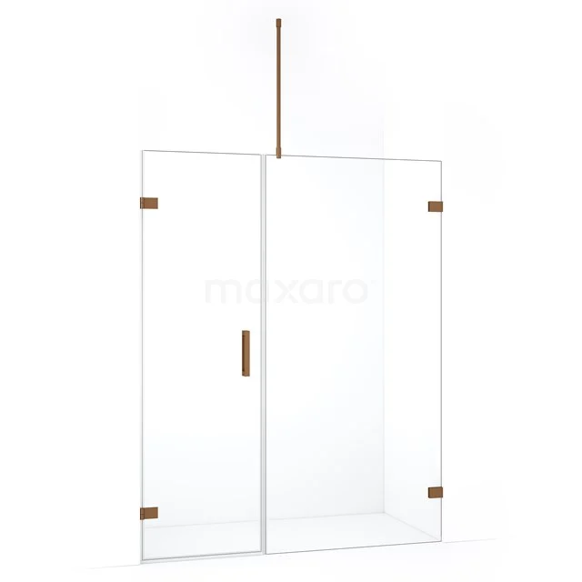Glazen douchewand met chroomkleurige accenten, strak design en wandbevestiging, perfect voor een moderne badkamer.
