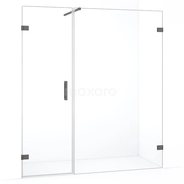 Duschtür Diamond DDC210612120ZM Begehbare Dusche mit Klarglas, schwarzen Metallscharnieren und Haltegriff, elegantes Design, ideal für moderne Bäder.