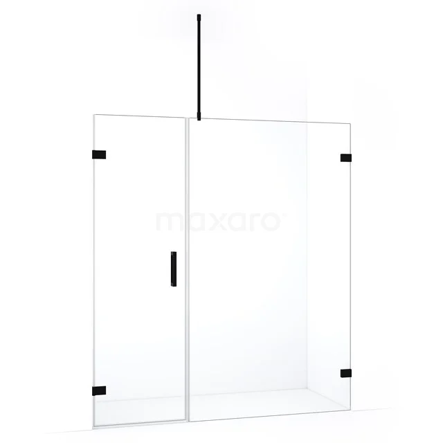 Glazen douchewand met zwarte details, minimalistisch ontwerp, ideale scheidingswand voor moderne badkamers.