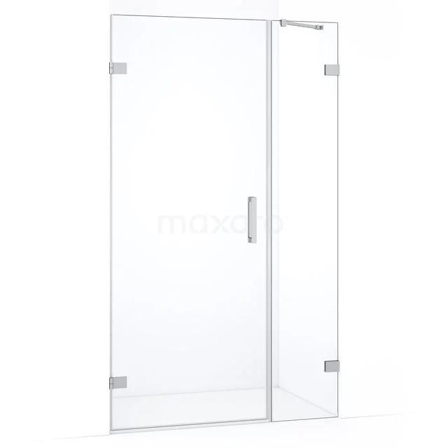 Glazen douchedeur met strakke chroomscharnieren, helder glas en minimalistisch design, perfect voor moderne badkamers.