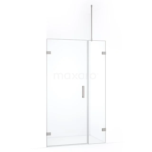 Glazen douchewand met scharnierdeur, helder glas, modern design, ideaal voor een stijlvolle badkamerinrichting.