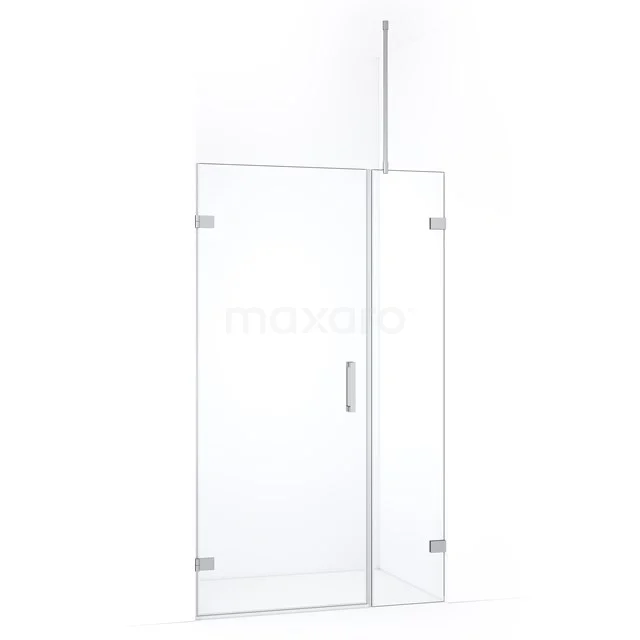 Glazen douchewand met deur, transparant design, modern RVS beslag, perfect voor een strakke badkamerstijl.