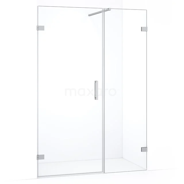 Glazen douchedeur met helder glas en chroomscharnieren, ideaal voor een moderne badkamerstijl.