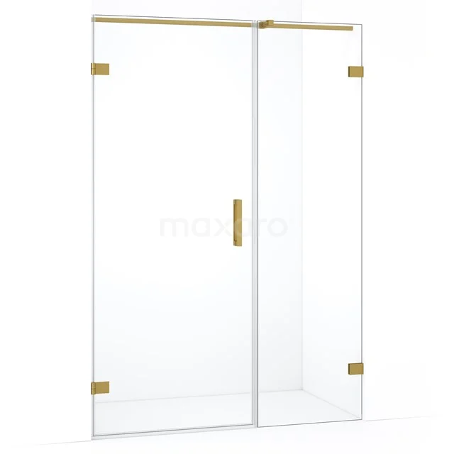 Glazen douchewand met goudkleurige accenten, modern design, perfecte aanvulling voor een luxe badkamer.