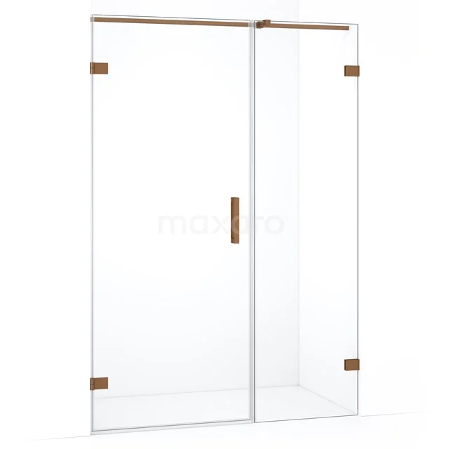 Glazen douchewand met schuifdeur, goudkleurige accenten en strakke afwerking, ideaal voor een moderne badkamerinrichting.