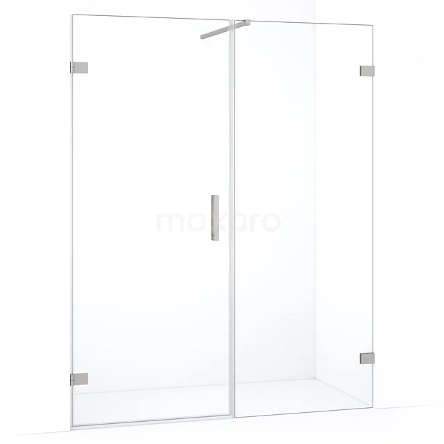 Glazen douchewand met deur, helder veiligheidsglas, minimalistisch ontwerp en verchroomde scharnieren, ideaal voor een moderne badkamer.