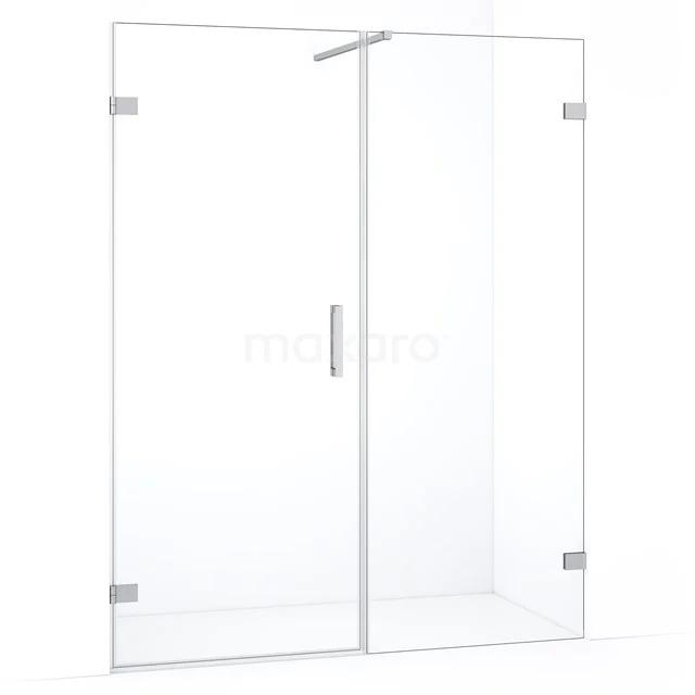 Glazen douchewand met scharnierdeur, helder veiligheidsglas, strak design, ideaal voor een moderne badkamer.