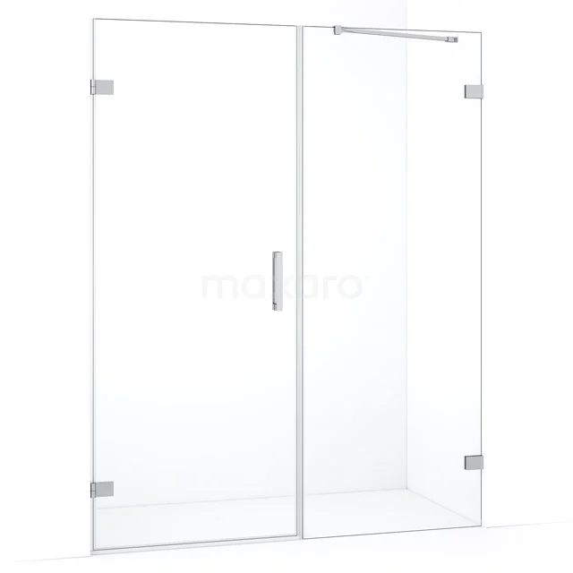 Glazen douchewand met deursysteem, helder glas, modern design, ideaal voor een stijlvolle en ruimtelijke badkamerinrichting.