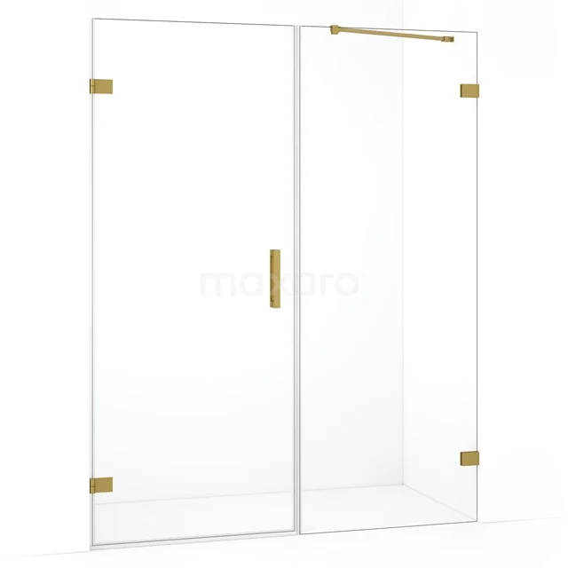 Glazen douchedeur met gouden details, modern design, perfecte toevoeging aan een stijlvolle badkamer.