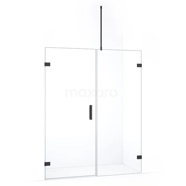Glazen douchewand met deur, transparant design, matzwarte accenten, ideaal voor een moderne badkamerstijl.