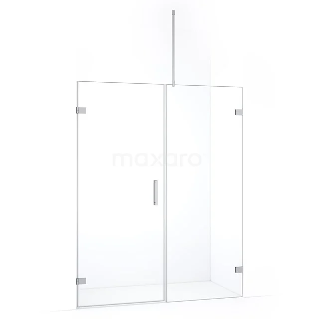 Glazen douchewand met deur, helder transparant, minimalistisch ontwerp, ideaal voor een moderne badkamer.