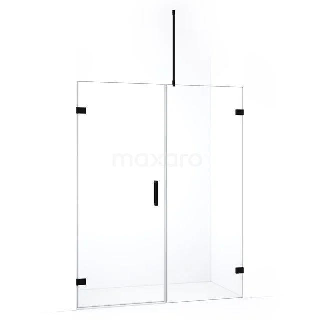 Glazen douchewand met zwarte accenten, modern design, ideaal voor een stijlvolle badkamer.