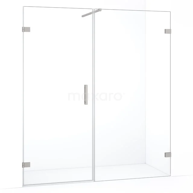 Glazen inloopdouche met strak design, voorzien van RVS-scharnieren en helder veiligheidsglas, ideaal voor moderne badkamers.