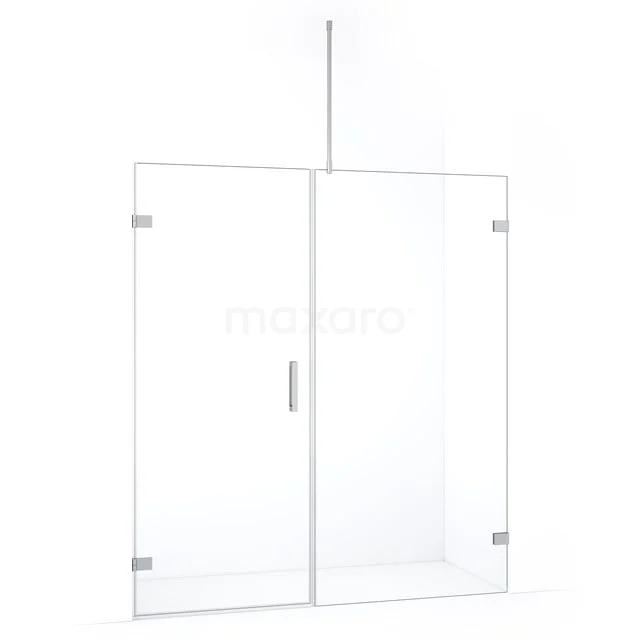 Glas Duschwand mit Scharnier Tür, klare Ausführung, moderner Stil und rostfreier Stahl Akzente für eine elegante Badezimmer Einrichtung.