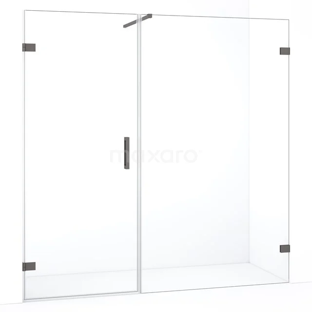 Glazen douchewand met aluminium zwarte accenten, minimalistisch ontwerp, ideaal voor een stijlvolle en moderne badkamer.