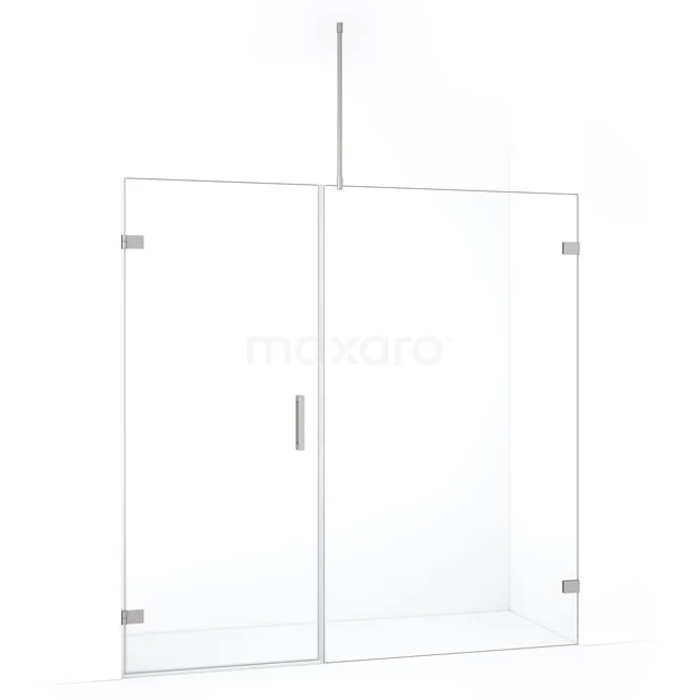 Glazen douchewand met deur, helder glas, minimalistisch design, ideaal voor moderne badkamers.