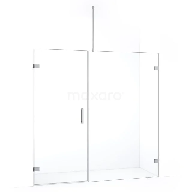Glazen douchewand met minimalistisch design en aluminium profielen, ideaal voor een moderne badkamer.