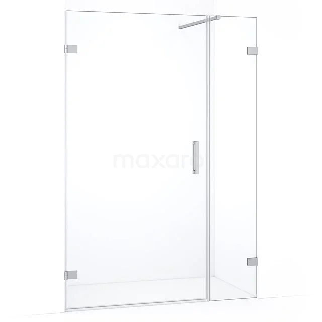 Glazen inloopdouche met minimalistisch design, helder gehard glas en roestvrijstalen scharnieren, ideaal voor moderne badkamers.
