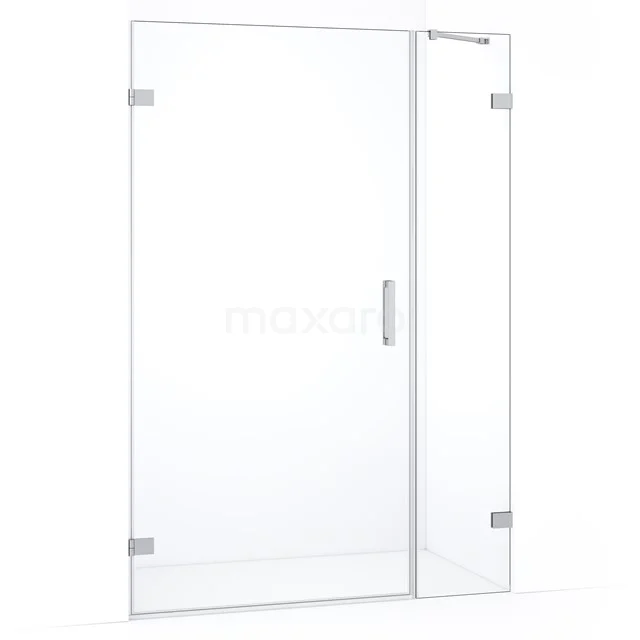 Glazen douchewand met heldere deur, hoekmodel, roestvrijstalen scharnieren en stijlvolle greep, perfect voor moderne badkamers.