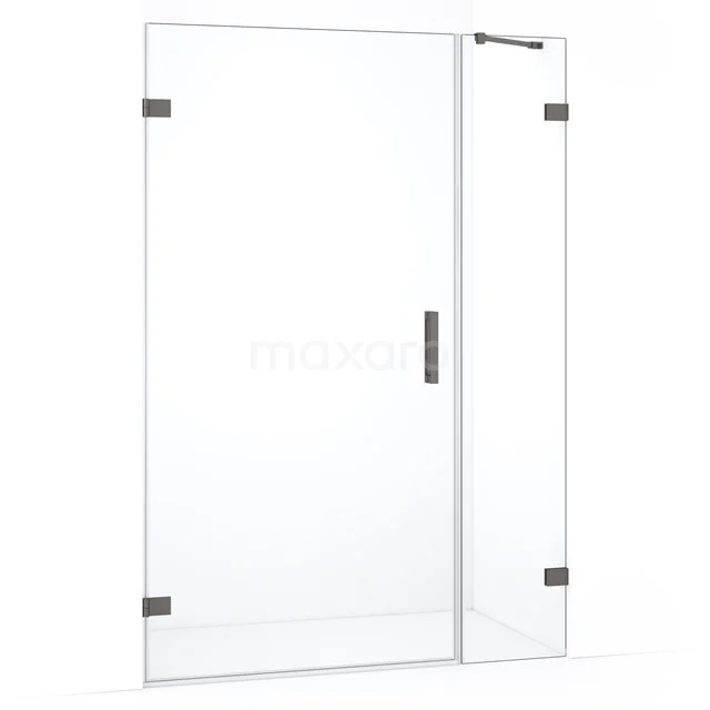 Douchecabine helder glas, draaideur rechts, strak design met RVS scharnieren, ideaal voor een moderne badkamer.