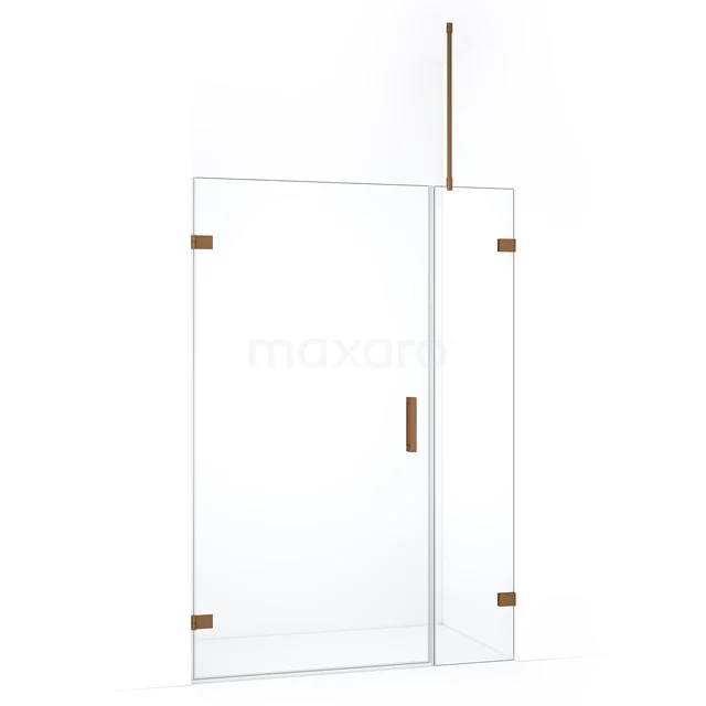 Glazen douchewand met deur, helder glas en bronskleurige accenten, ideaal voor een moderne badkamer.