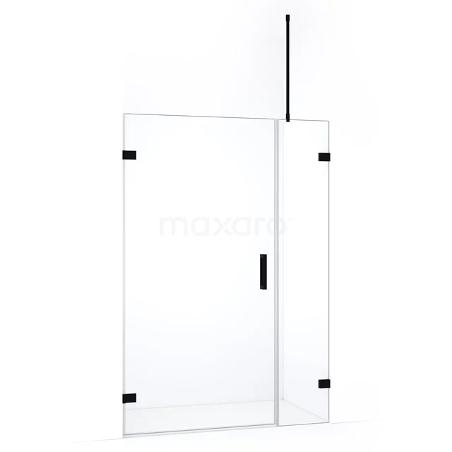 Glazen douchedeur met matzwarte details, draaideurdesign, modern en minimalistisch, perfect voor een strakke badkamerstijl.