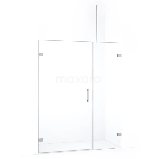 Transparante glazen douchewand met hoekprofiel, minimalistisch design, geschikt voor moderne badkamers.