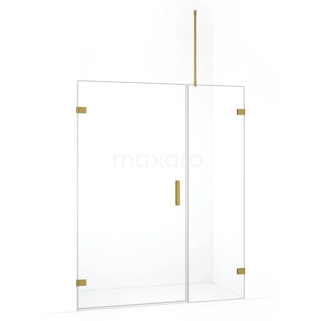 Douchewand glashelder met gouden accenten, luxe design, ideaal voor moderne badkamers.