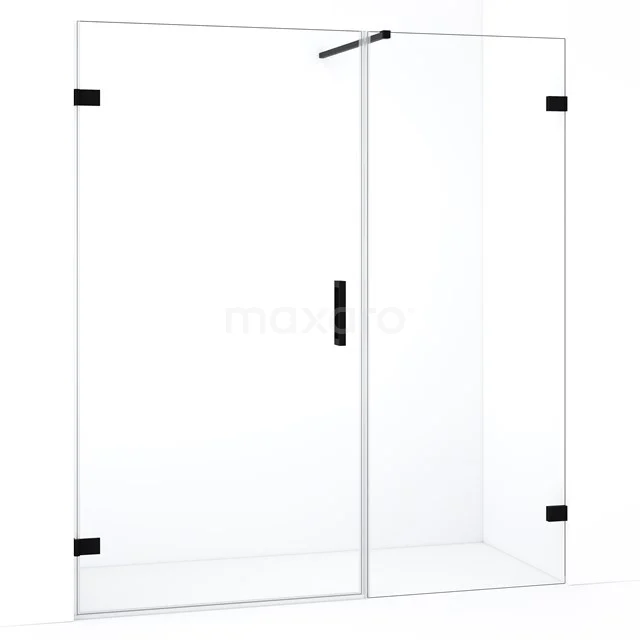 Douchedeur set met zwart beslag, schuifdeur van glas, modern design, ideaal voor een stijlvolle badkamer upgrade.