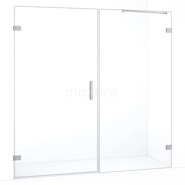 Glazen douchedeur met schuifmechanisme, helder veiligheidsglas, stijlvol RVS-handvat, perfect voor moderne badkamers.