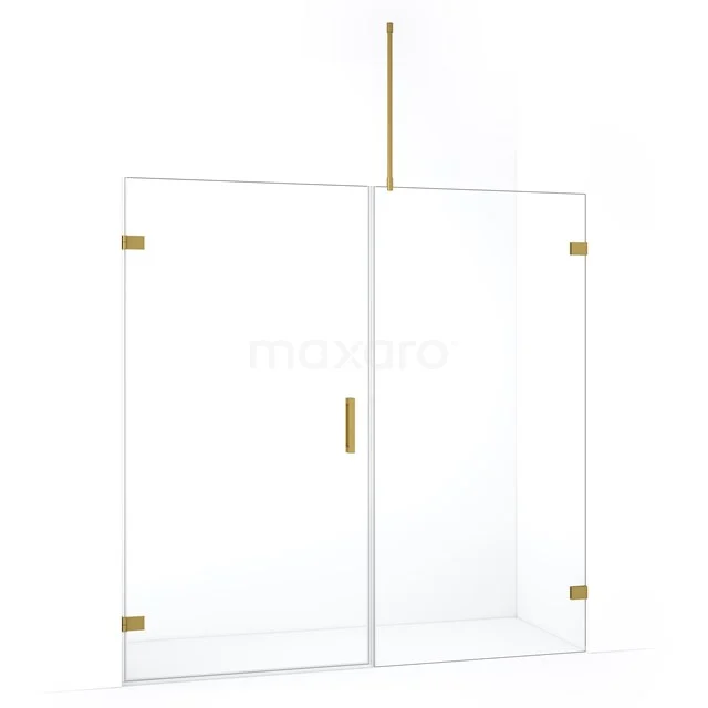 Glazen douchewand met gouden accenten, modern ontwerp, ideaal voor een stijlvolle badkamer.