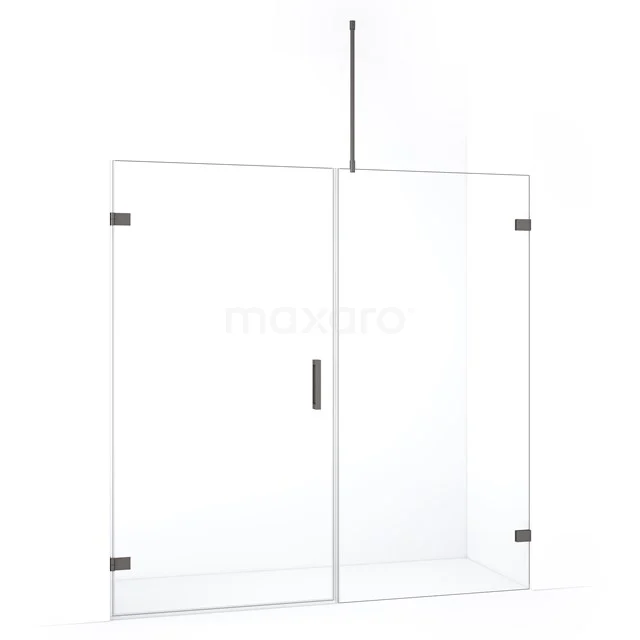Glazen douchewand met draaideur, helder veiligheidsglas en matzwarte accenten, modern design voor een stijlvolle badkamer.