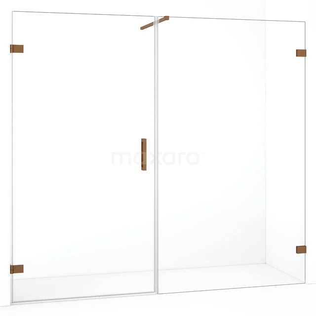 Glazen douchewand met gouden scharnieren, strakke designlijn; ideaal voor moderne badkamers.