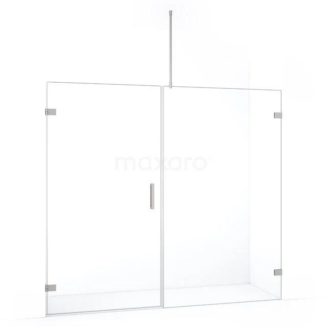 Glazen douchewand met scharnierdeur, helder glas, minimalistisch design, ideaal voor een modern ingerichte badkamer.